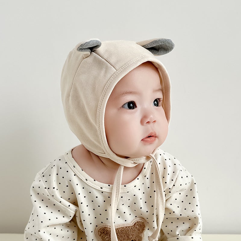 Cotton Baby Cap Cute Newborn Ear-Protective Hat Beige - gray ears 
