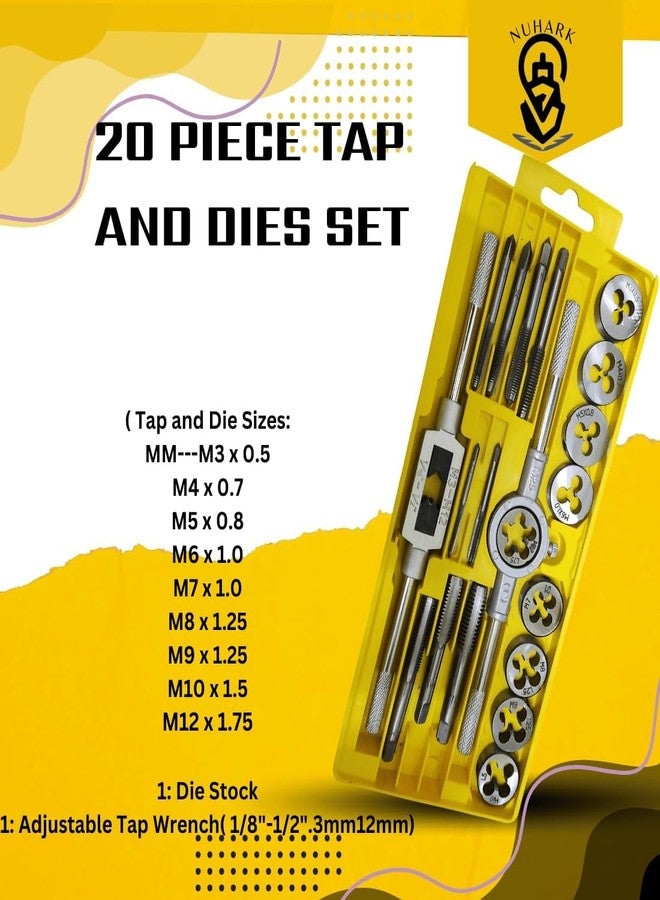 A AND S Tools A&S TOOLS SHOP@ Practical/set Metric Handle Taps Dies Sets Kits Screw Thread Taps Carbon Steel M3-M12 Taps Dies Wrench Screw (20 Pic) - Image 3