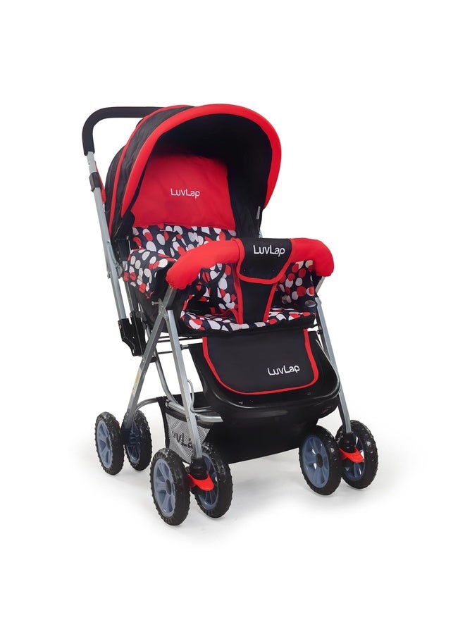 Luvlap Sunshine Baby Stroller/Pram for 0 to 3 Years, New Born/Toddler/Kid, 5 Point Safety Harness, Adjustable backrest, 360° Swivel Wheel, Large Storage Basket, Reversible Handlebar (Red) - Image 1
