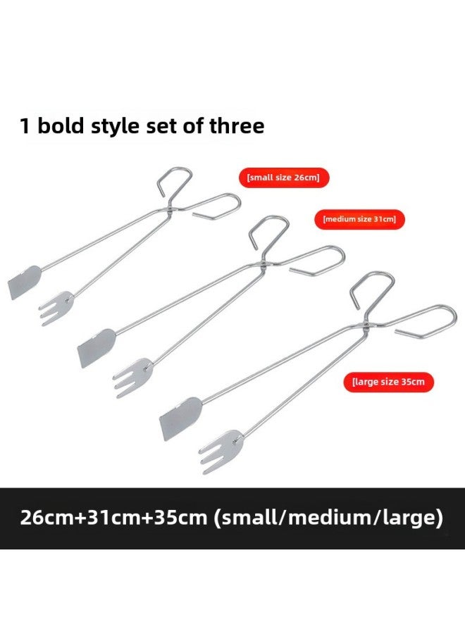 Food Clip Charcoal Barbecue Clip Charcoal Clip Barbecue Clip Carbon Clip Multifunctional Food Clip Charcoal Fire Tongs Special Tool-Color:[small Size 26cm] + [medium Size 31cm] + [large Size 35cm] Bold Style Set Of Three  - Image 1