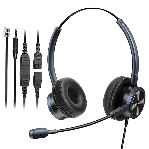 MAIRDI Telephone Headset with Microphone Noise Canceling, Binaural with RJ9 Jack & 3.5mm Connector for Office Call Center Deskphone Cell Phone PC Laptop, Work for Cisco 7941 7965 6941 7861 8811 8961 - Image 1