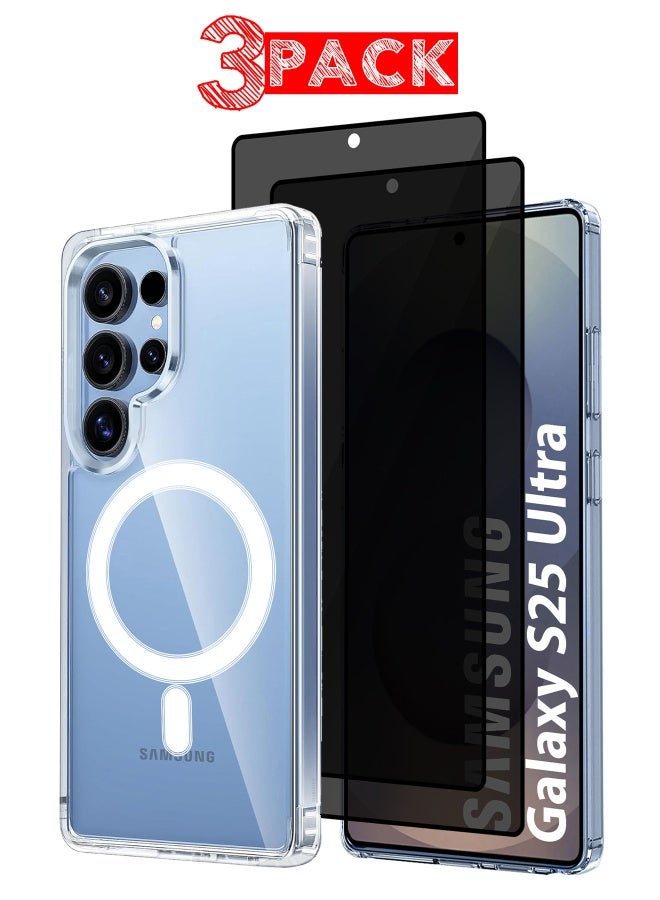 DUSALA 3 Packs Samsung Galaxy S25 Ultra MagSafe Case Support Wireless Charging Slim Thin Magnetic Cover Anti Scratch Shockproof Hard Transparent Phone Case Compatible with Samsung Galaxy S25 Ultra 6.8 Inch With  Screen Protectors