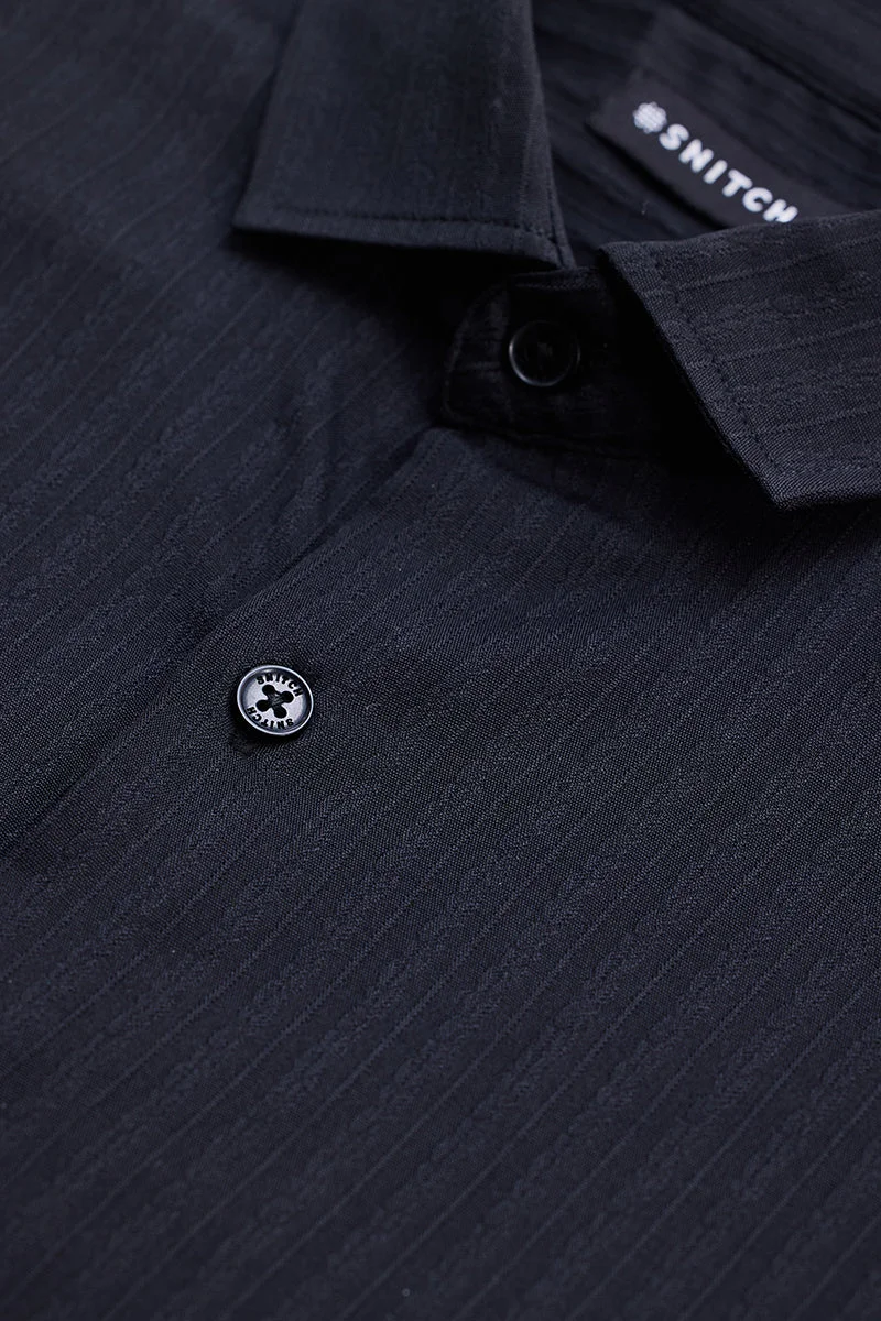 SNITCH Black Striped Long Sleeve Slim Fit Shirt