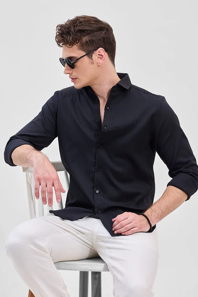 SNITCH Black Striped Long Sleeve Slim Fit Shirt