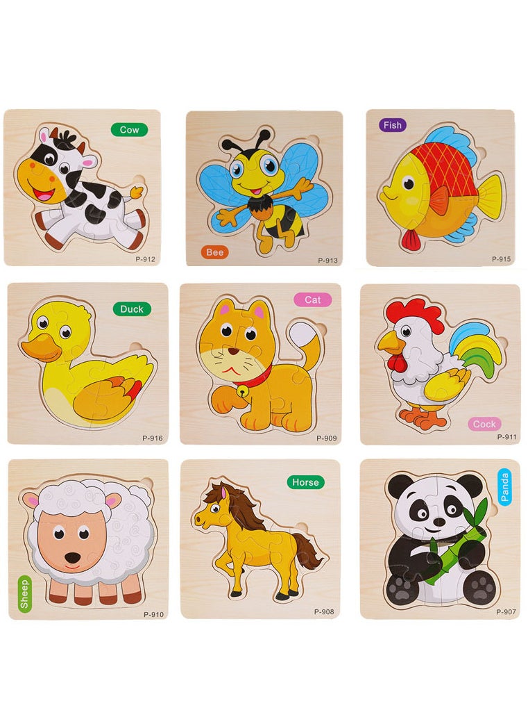 NQOOH - 9 Pieces Wooden Puzzles for Kids Colorful Shapes Toys for Early Learning Educational Gifts - Image 1