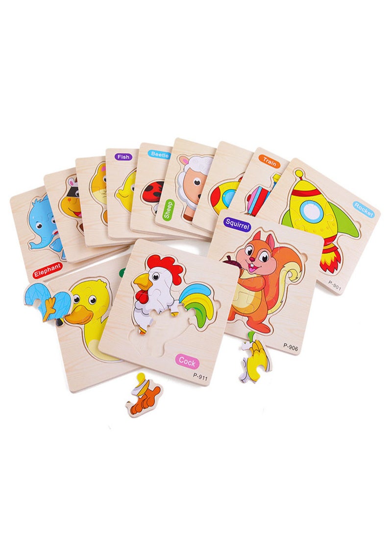 NQOOH - 9 Pieces Wooden Puzzles for Kids Colorful Shapes Toys for Early Learning Educational Gifts - Image 1