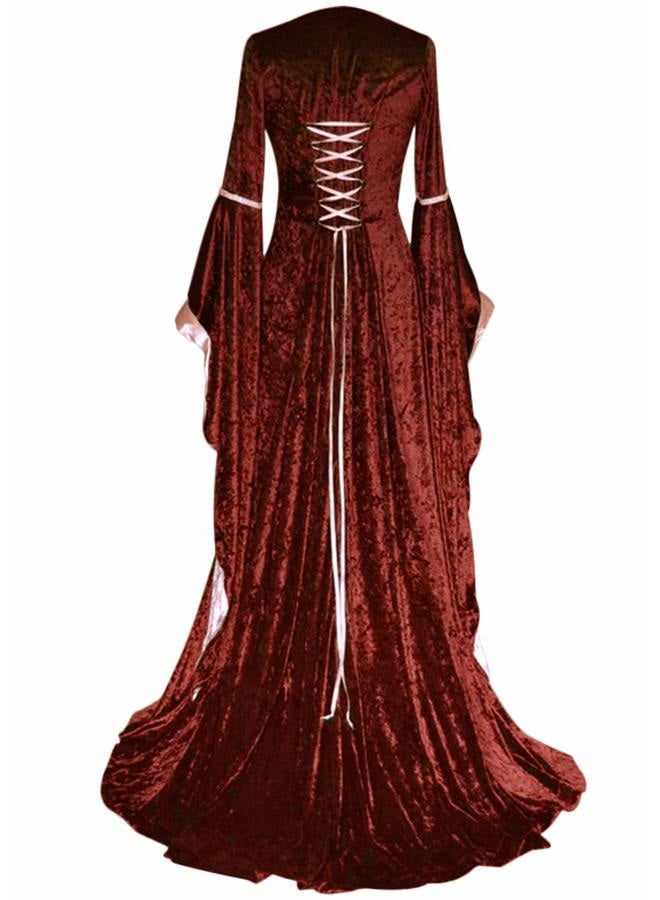 YEAXLUD Womens Renaissance Medieval Costume Dress Lace up Irish Over Long Dresses Cosplay Retro Gown S-5XL (L, Wine Red) - Image 3