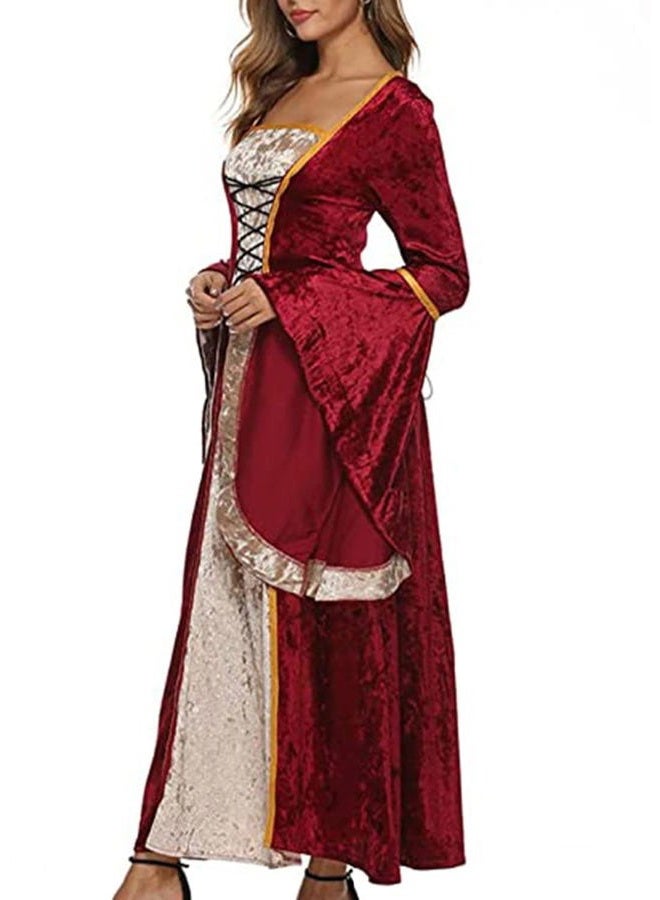 YEAXLUD Womens Renaissance Medieval Costume Dress Lace up Irish Over Long Dresses Cosplay Retro Gown S-5XL (L, Wine Red) - Image 4