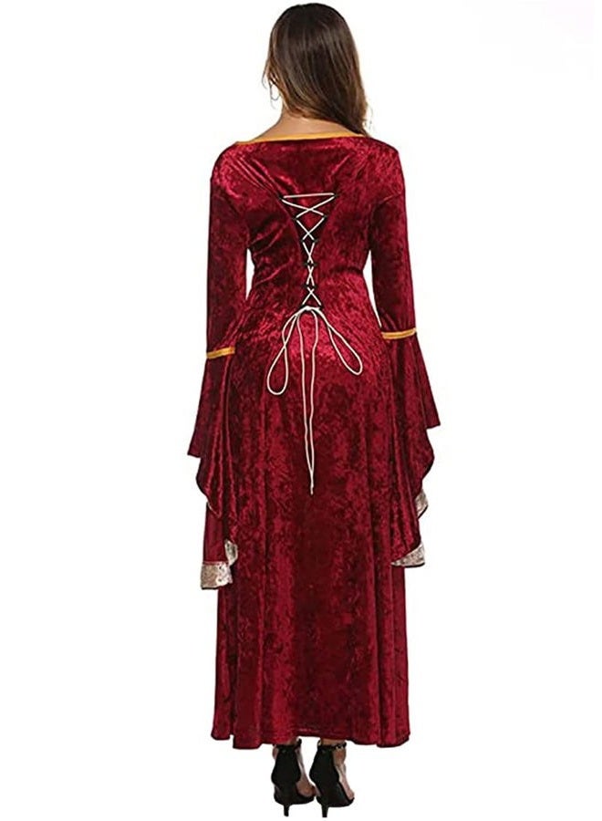 YEAXLUD Womens Renaissance Medieval Costume Dress Lace up Irish Over Long Dresses Cosplay Retro Gown S-5XL (L, Wine Red) - Image 5