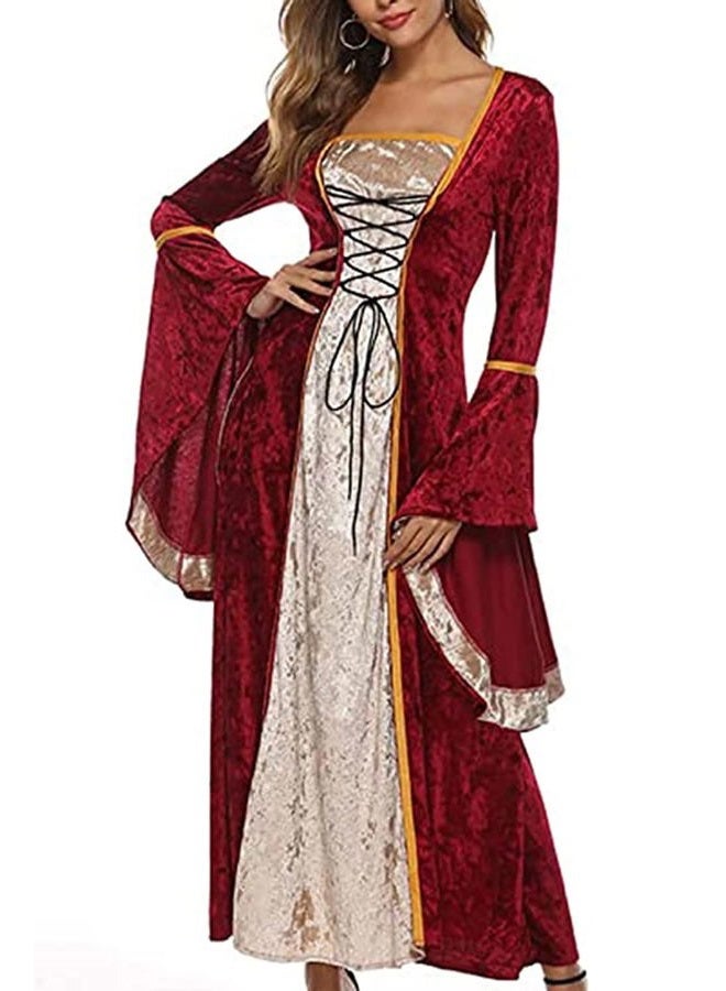 YEAXLUD Womens Renaissance Medieval Costume Dress Lace up Irish Over Long Dresses Cosplay Retro Gown S-5XL (L, Wine Red) - Image 2