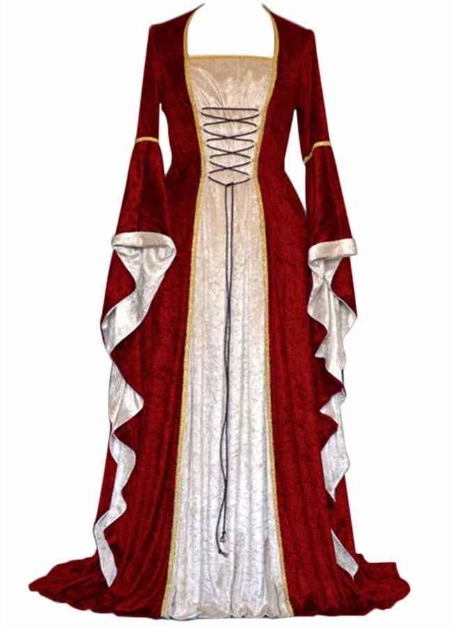 YEAXLUD Womens Renaissance Medieval Costume Dress Lace up Irish Over Long Dresses Cosplay Retro Gown S-5XL (L, Wine Red) - Image 1