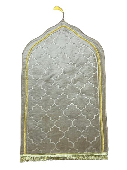 KETOSTICS® Velvet Prayer Mat 44x28 inch Hexagonal Musalla Janamaz for Namaz Muslim Brown (Light Grey) - Image 2