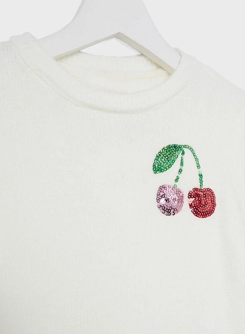 JUNE Kids Cherry Embroidered Sweater