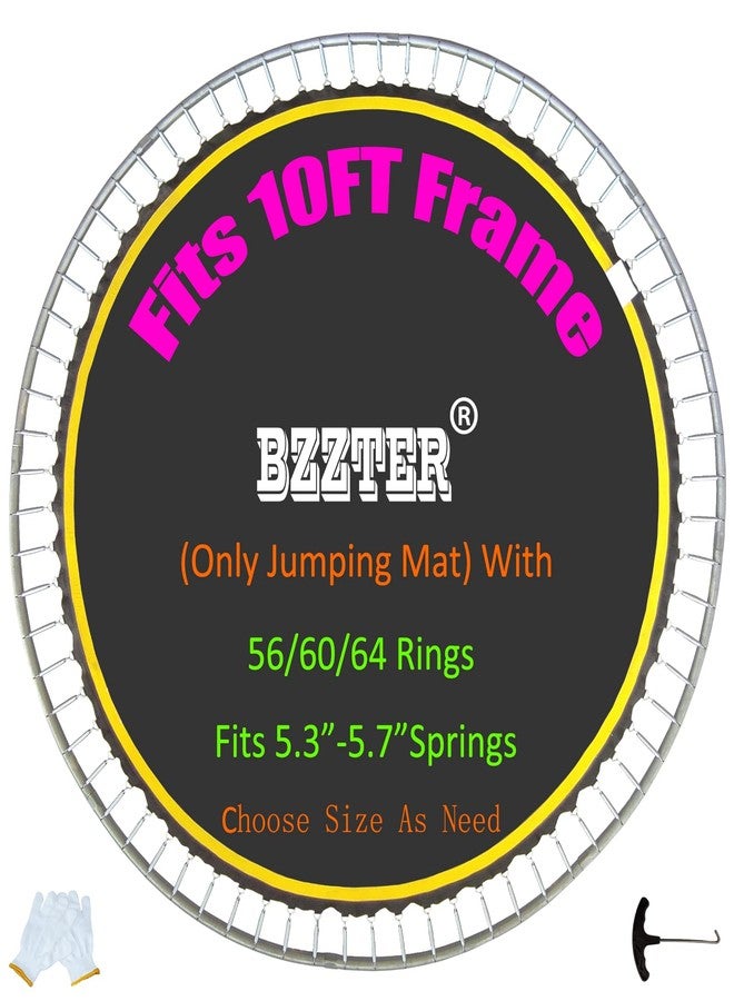 Bzzter Trampoline Replacement Mat 10ft，Trampoline Mat Fit 10ft Frame with 60 Rings 102.8 Inch Diam Match 5.3-5.7 Inch Spring, Without Frame and Springs(Only Trampoline Mat), w/Spring Tool and Gloves - Image 1