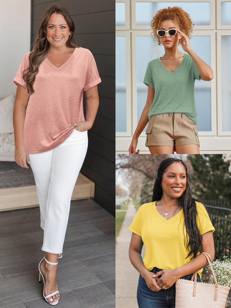 ATHMILE Womens T Shirts for Women Short Sleeve V Neck Basic Tees Tunic Tops Loose Fit Casual Summer Outfits Clothes Beach - Image 5