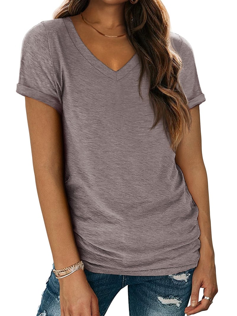 ATHMILE Womens T Shirts for Women Short Sleeve V Neck Basic Tees Tunic Tops Loose Fit Casual Summer Outfits Clothes Beach - Image 1