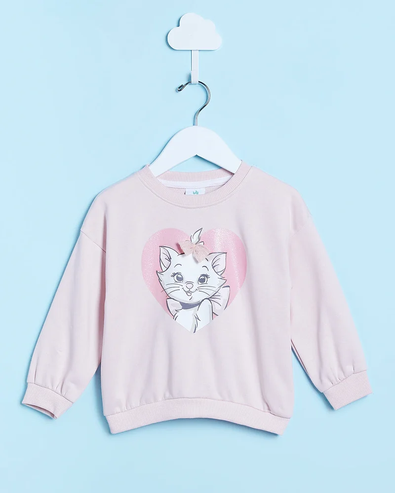Redtag Infant Girls Pink Marie Cat Print Sweatshirt