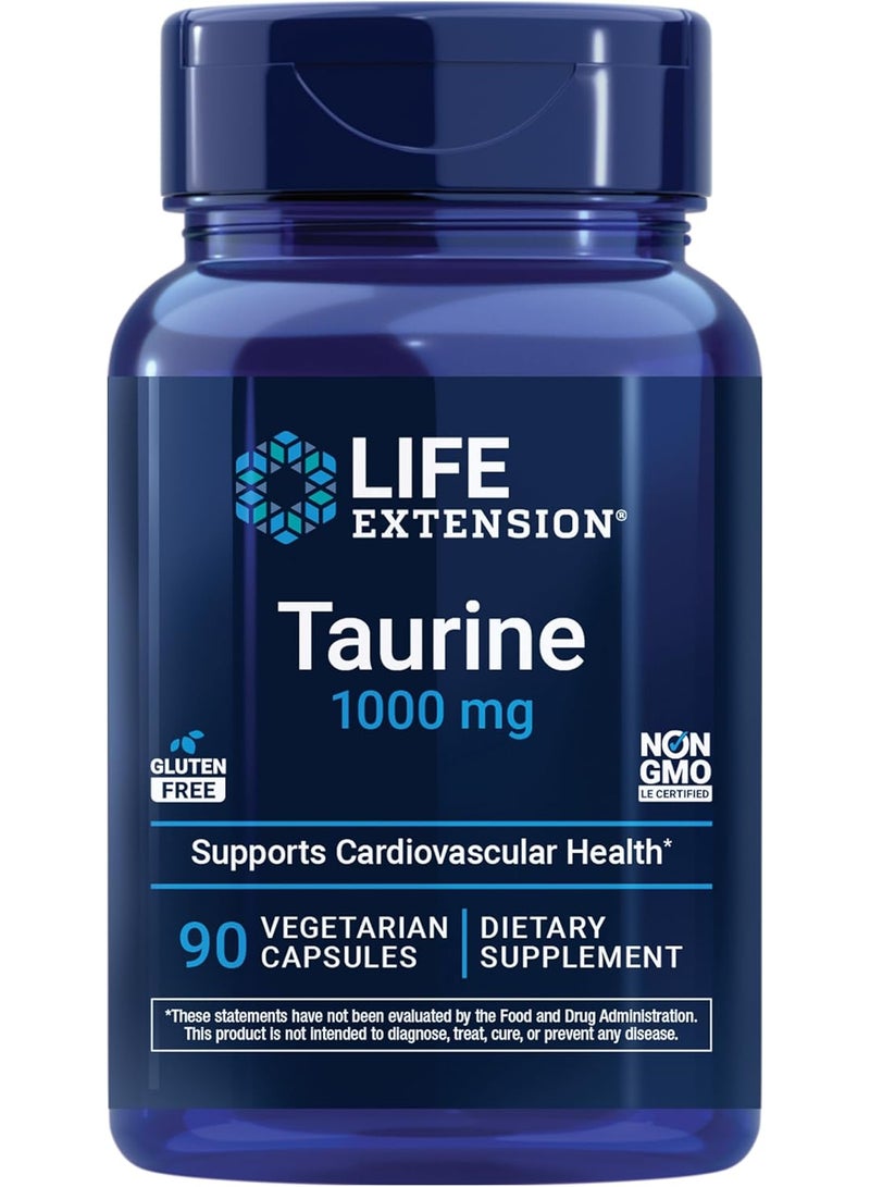 Life Extension Taurine, Pure Taurine Amino Acid Supplement, Heart, Liver and Brain Health, Longevity, Muscle and Exercise, 1000 mg dose, Non-GMO, Gluten-Free, Vegetarian, 90 Vegetarian Capsules - Image 1