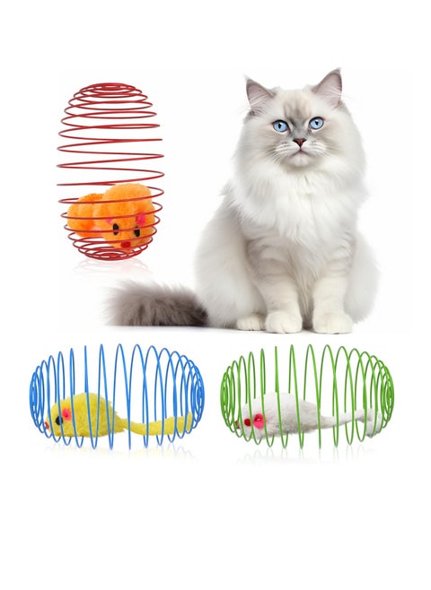 Cat Spring Balls, 3Pcs Stretchable Cat Springs Toys Interactive Caged Rats Rolling Cat Balls Spiral Crinkle Cat Toys Playful Coils Spring Toy for Kitten Cat Pet Indoor Play (Random Color)