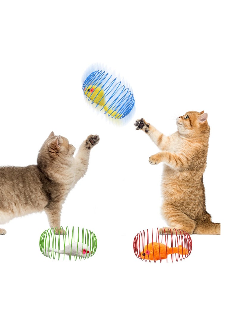 Cat Spring Balls, 3Pcs Stretchable Cat Springs Toys Interactive Caged Rats Rolling Cat Balls Spiral Crinkle Cat Toys Playful Coils Spring Toy for Kitten Cat Pet Indoor Play (Random Color)