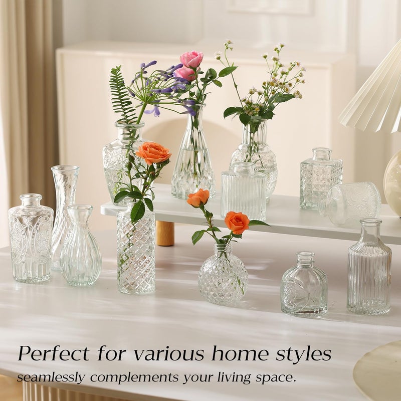 Ulodimi Glass Bud Vase Set of 20 - Small Vases for Flowers in Bulk - Assorted Vintage Crystal Vases for Flowers, Table Centerpieces (Clear, 20 Pcs) - Image 3
