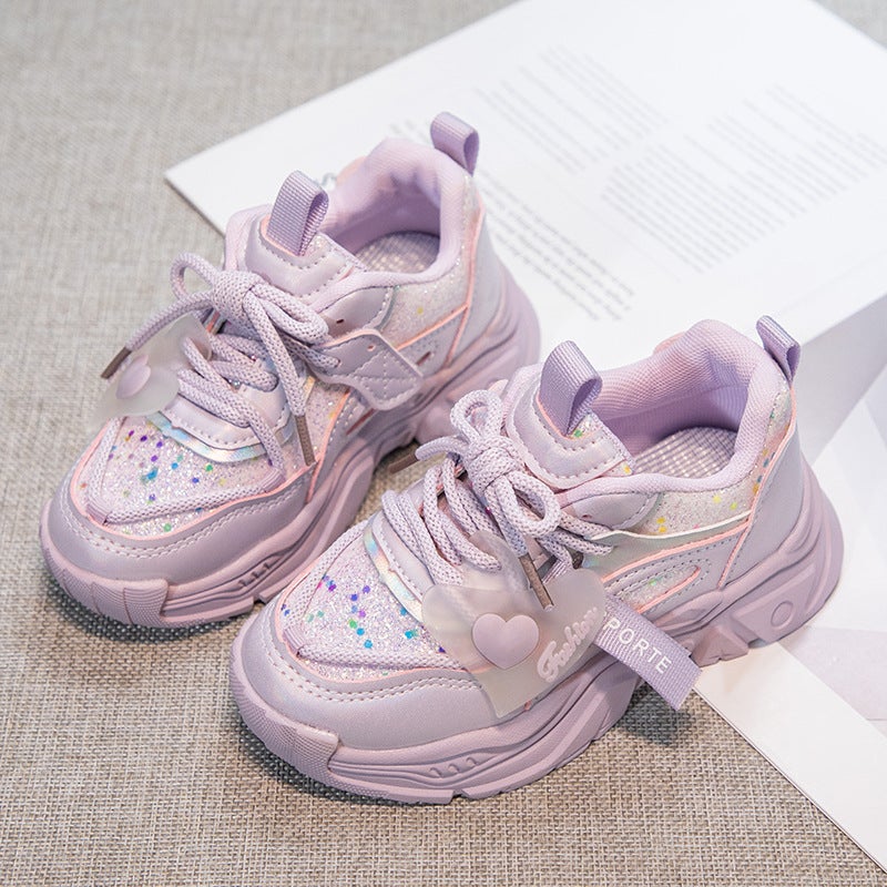 Girls' Shoes For Autumn 2024, Children'S Princess Sneakers, Fashionable Soft-Soled Shoes For Girls, Versatile Height-Increasing Dad Shoes For Older Kids - Image 1