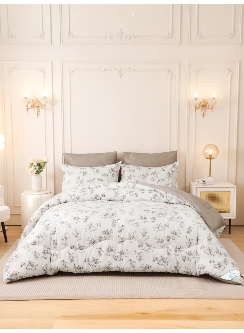 Donetella 6-Pcs Printed King Comforter Set | Fits 200x200 cm Size Bed | Soft Brushed Microfiber | Reversible Printed Comforter | 350 GSM Down Alternative Fill