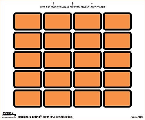 Tabbies Legal Exhibits-U-Create 1-5/8"W x 1"H Labels, 8-1/2"W x 7"H Sheet, 240 Labels/Pack (48090), Orange - Image 2