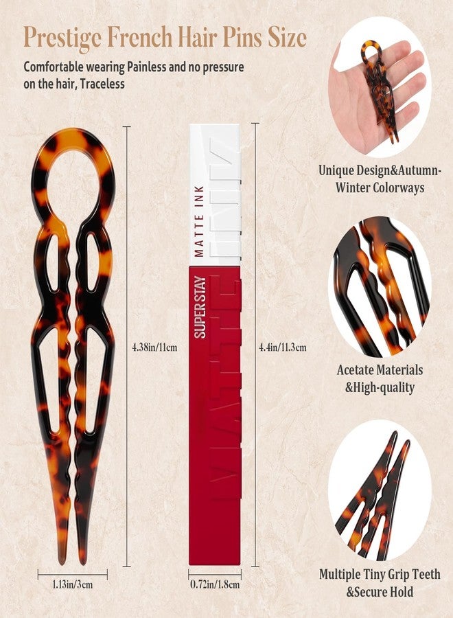Tiefebene 4PCS Prestige French Hair Pins for Women - Tortoise Shell Hair Pin for Updos Chignons & Buns - Acetate French Twist Pin, Strong Hold Hair Clips All-Day, Elegant Styling for All Hair Types - Image 3
