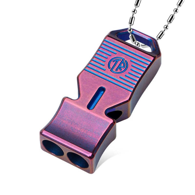TACRAY Titanium Emergency Survival Whistle â€“ Square Dual-Tube Design, Ultra-Loud 120+dB, Waterproof & Durable, EDC Safety Whistle for Camping, Hiking, Outdoor & Rescue (Purple) - Image 1