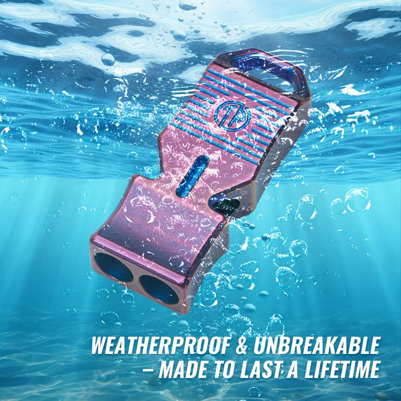 TACRAY Titanium Emergency Survival Whistle â€“ Square Dual-Tube Design, Ultra-Loud 120+dB, Waterproof & Durable, EDC Safety Whistle for Camping, Hiking, Outdoor & Rescue (Purple) - Image 5