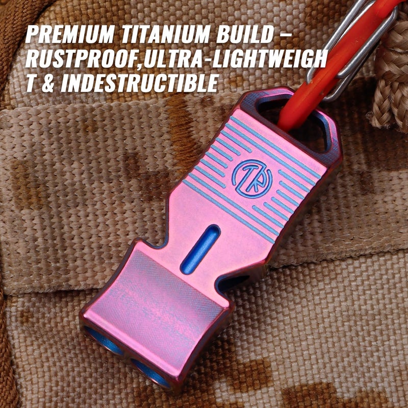TACRAY Titanium Emergency Survival Whistle â€“ Square Dual-Tube Design, Ultra-Loud 120+dB, Waterproof & Durable, EDC Safety Whistle for Camping, Hiking, Outdoor & Rescue (Purple) - Image 2