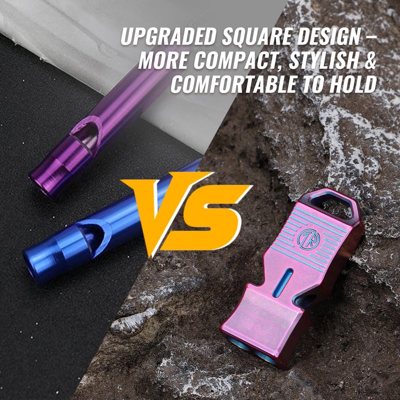 TACRAY Titanium Emergency Survival Whistle â€“ Square Dual-Tube Design, Ultra-Loud 120+dB, Waterproof & Durable, EDC Safety Whistle for Camping, Hiking, Outdoor & Rescue (Purple) - Image 3