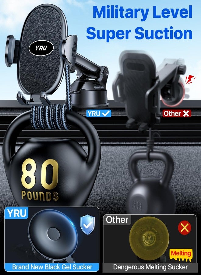 YRU [2025 True Military-Grade] Phone Mount for Car 【80+LBS Strongest Suction】 360° Rotation Car Phone Holder for Dashboard Windshield Vent Desk, Truck Stand for iPhone 17 16 Pro Max Samsung, Black - Image 2