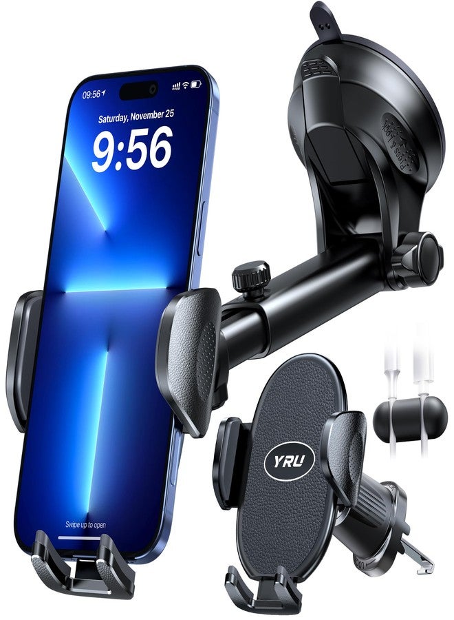 YRU [2025 True Military-Grade] Phone Mount for Car 【80+LBS Strongest Suction】 360° Rotation Car Phone Holder for Dashboard Windshield Vent Desk, Truck Stand for iPhone 17 16 Pro Max Samsung, Black - Image 1