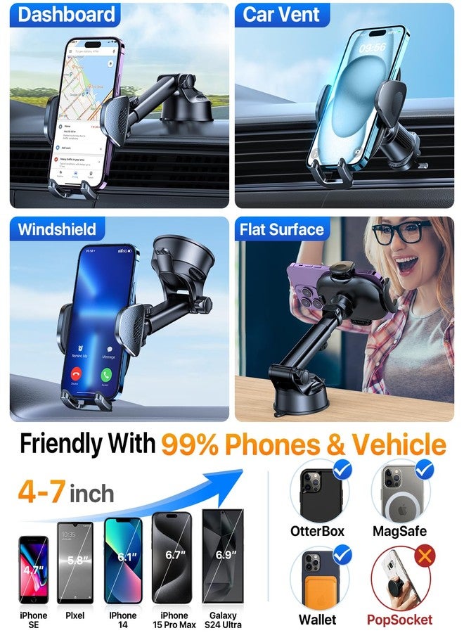 YRU [2025 True Military-Grade] Phone Mount for Car 【80+LBS Strongest Suction】 360° Rotation Car Phone Holder for Dashboard Windshield Vent Desk, Truck Stand for iPhone 17 16 Pro Max Samsung, Black - Image 4