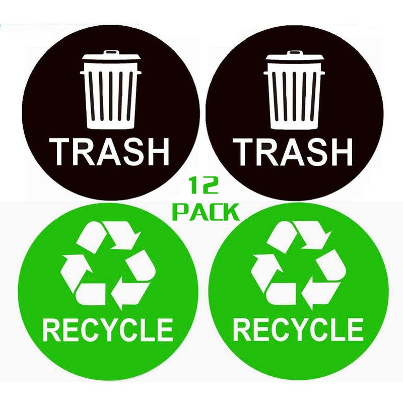 Recycle Sticker Trash Can DecalRecycle and Trash Logo Self Adhesive LabelsGarbage Waste from RecyclingIndoor  OutdoorPerfect for Kitchen Necessity Home OfficeBars12 Pack Per Pack