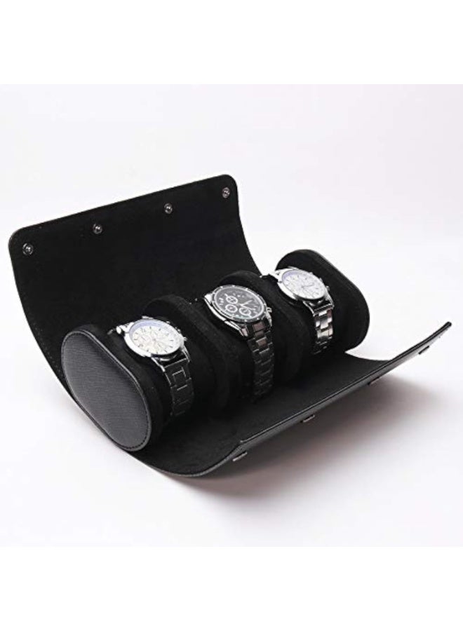 NANAO حافظة سفر للساعات 3 فتحات، صندوق ساعات من جلد PU للرجال، منظم ساعات لـ 3 ساعات، علبة ساعات مع وسائد قابلة للإزالة لتخزين/سفر الساعات (أسود) - Image 1