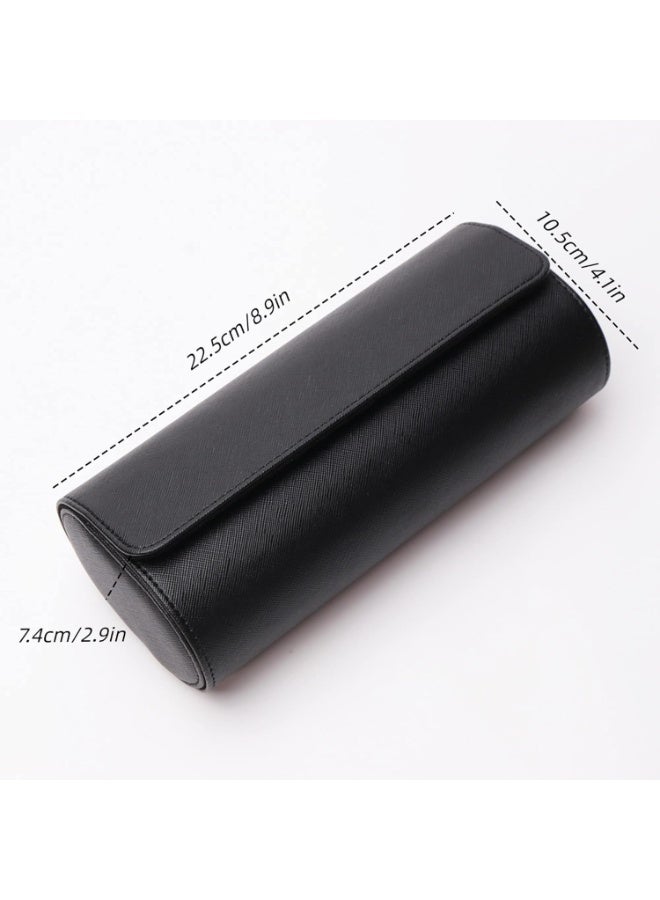 NANAO حافظة سفر للساعات 3 فتحات، صندوق ساعات من جلد PU للرجال، منظم ساعات لـ 3 ساعات، علبة ساعات مع وسائد قابلة للإزالة لتخزين/سفر الساعات (أسود) - Image 2