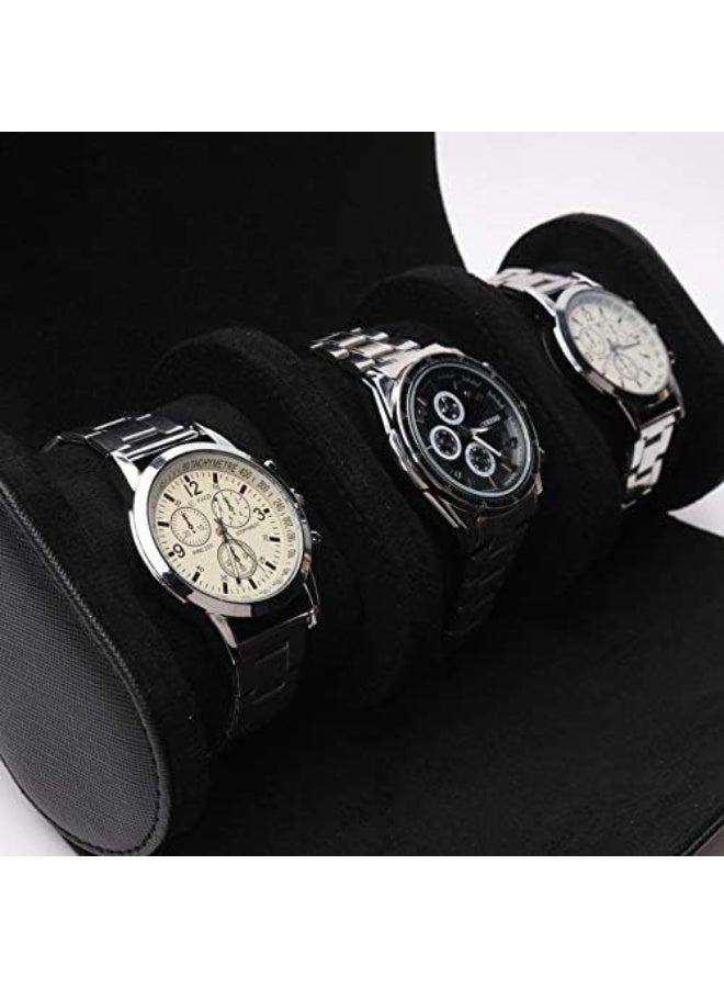 NANAO حافظة سفر للساعات 3 فتحات، صندوق ساعات من جلد PU للرجال، منظم ساعات لـ 3 ساعات، علبة ساعات مع وسائد قابلة للإزالة لتخزين/سفر الساعات (أسود) - Image 4