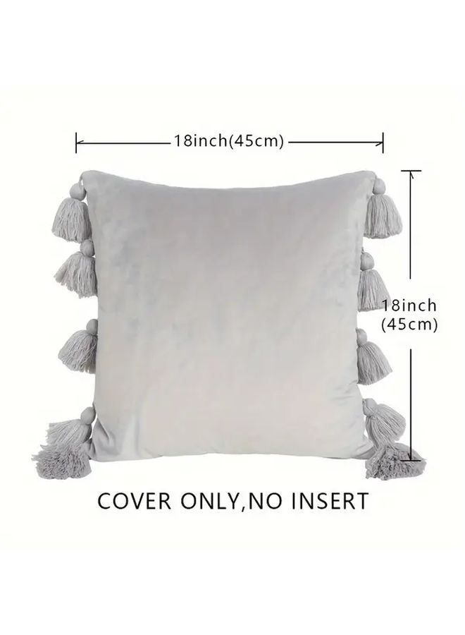 Retro Velvet Tassel Throw Pillow Cover Taupe 12x20 Inches Geometric Cushion Case - Image 3
