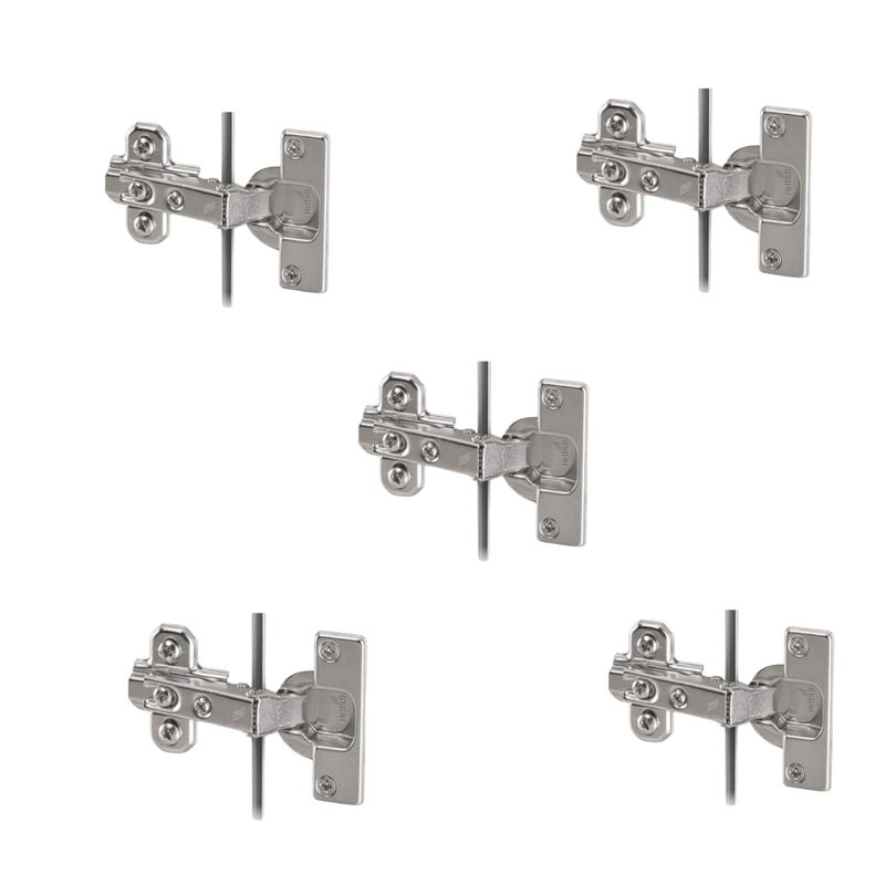 Hettich مفصلة خزانة ناعمة الإغلاق 9.5K مع لوحة تركيب، 4 ثقوب نصف تغطية، مطلية بالنيكل، فتح 95°، للألواح من 14-25 مم، عبوة من 5 (10 مفصلات) - Image 1