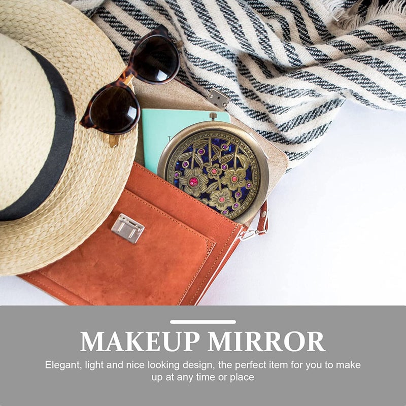 we3 مرآة مكياج سفر مزدوجة الطبقة من we3، مرآة تجميل محمولة دائرية، مرآة مكبرة مزدوجة الجوانب محمولة باليد (نمط عشوائي) (عبوة من 1) - Image 2