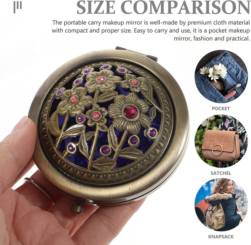 we3 مرآة مكياج سفر مزدوجة الطبقة من we3، مرآة تجميل محمولة دائرية، مرآة مكبرة مزدوجة الجوانب محمولة باليد (نمط عشوائي) (عبوة من 1) - Image 3