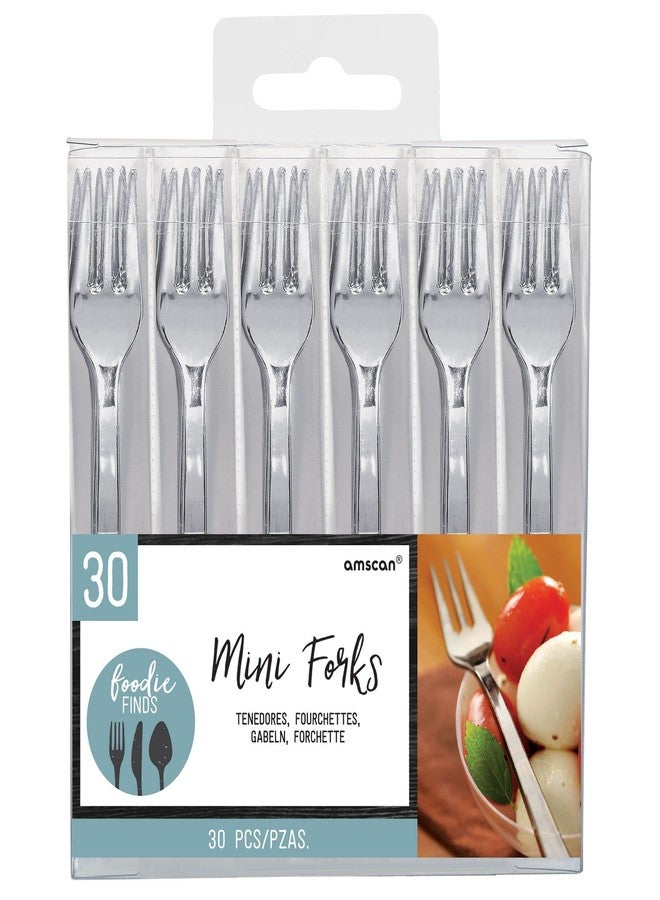 Amscan Elegant Silver Mini Forks - 4" (30-Pack) - Perfect for Desserts & Tasting Parties - Sturdy & Reusable, Stand-Out Tableware Accessory - Image 2