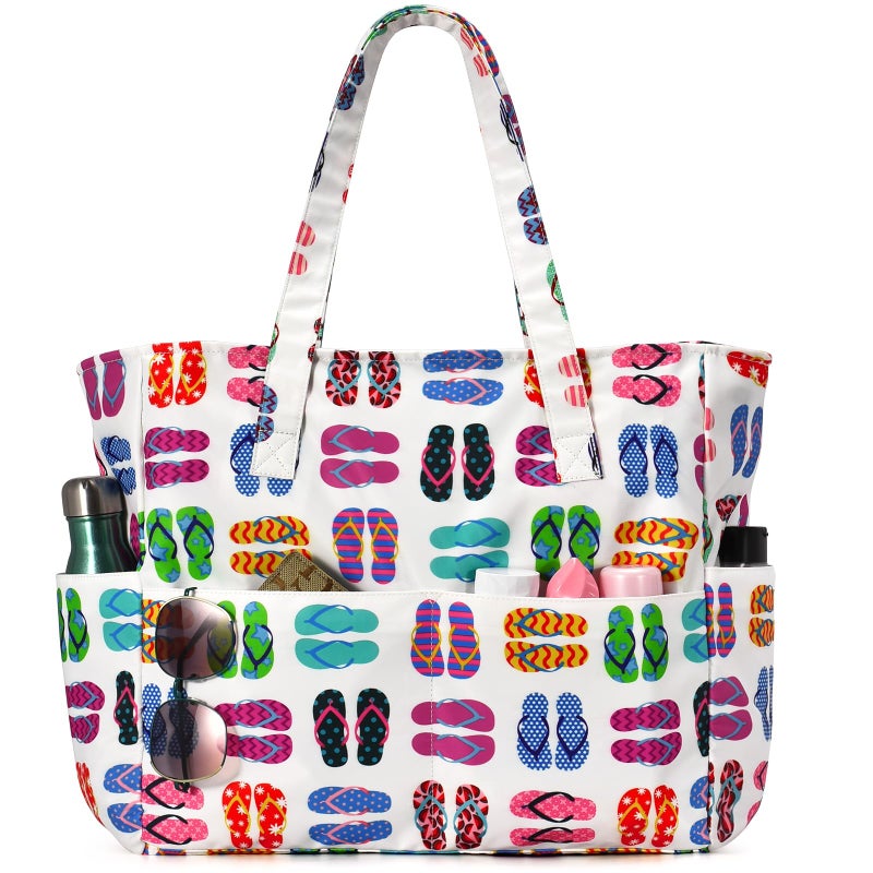 oscaurt Beach Bags for Women Large Waterproof Sandproof Beach Tote Swim Pool Bag with Zipper for Travel Vacation Essentials - Image 2