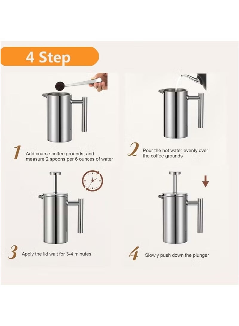 Huitich Stainless Steel French Press Coffee & Tea Maker – 350ML Double-Layer Insulated - Image 4