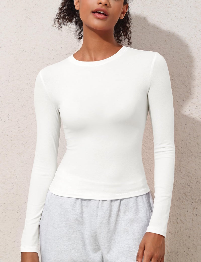 PrettyGuide Women's Cotton Long Sleeve Crop Shirt Slim Fitted Basic T-Shirts Spring Fall Going Out Tops Off White S - Image 5