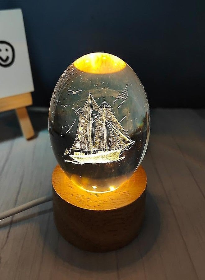Dhanuom Home Decoration 3D Crystal Ball Night Light with 3.15 inches USB Powered Wooden Base Galaxy Glass Ball with LED Base(1 PCS)(Smooth Sailing) - Image 2