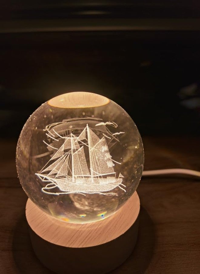 Dhanuom Home Decoration 3D Crystal Ball Night Light with 3.15 inches USB Powered Wooden Base Galaxy Glass Ball with LED Base(1 PCS)(Smooth Sailing) - Image 3